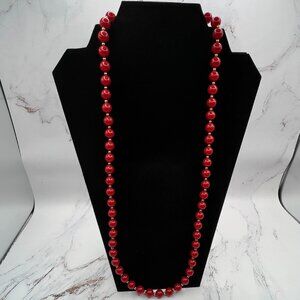 Vintage Signed MONET Dark Red and Gold Beaded Necklace 30" Lobster Closure